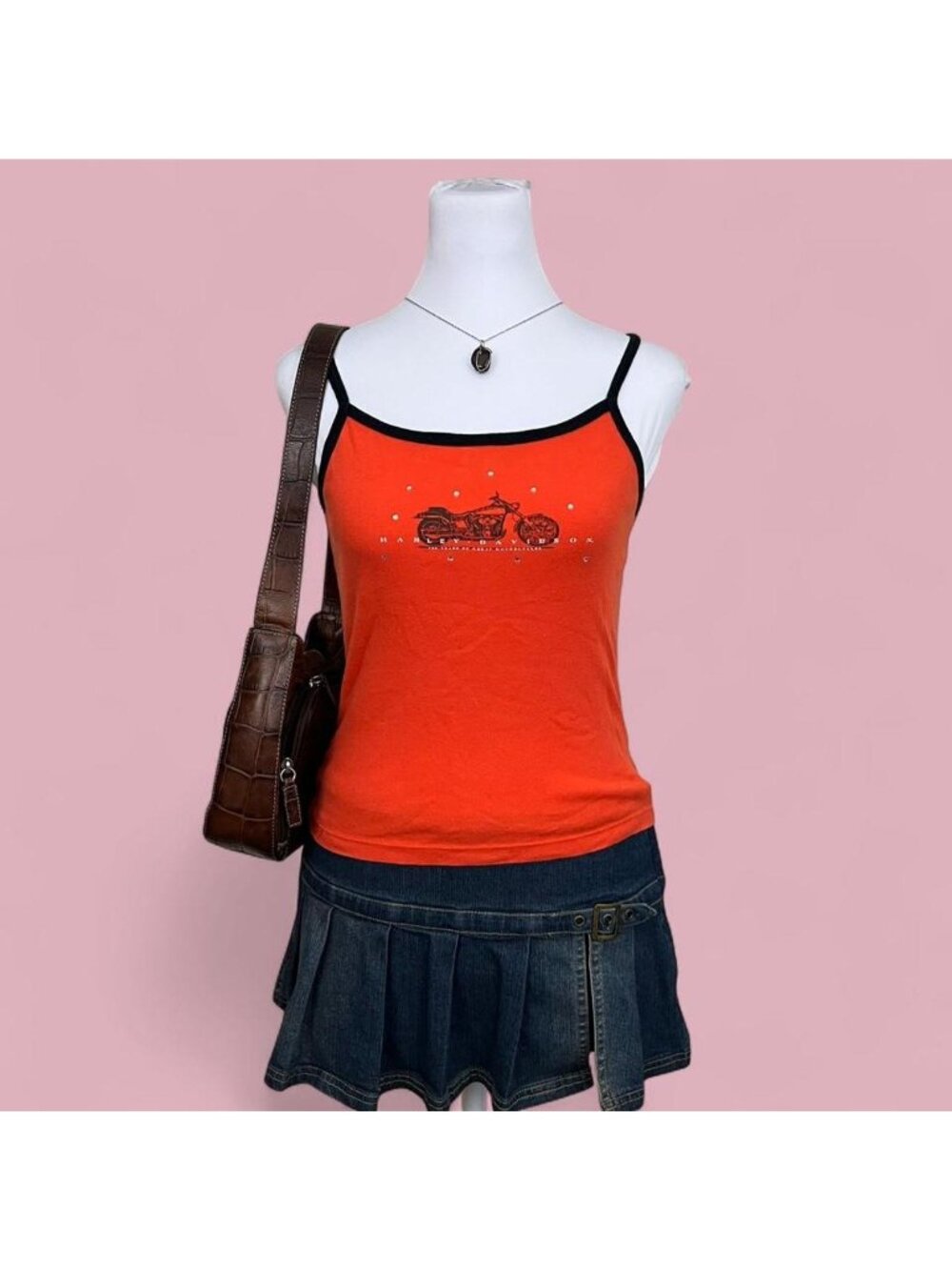 90s harley rhinestone graphic grunge biker cami top